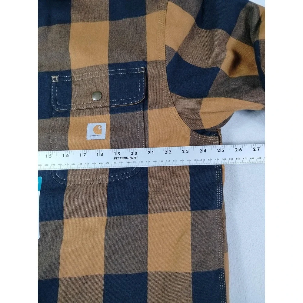 Carhartt‎ Jacket Mens Large Yellow Plaid Sherpa Lined Flannel Shirt Jac TJ4452-M